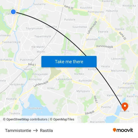 Tammistontie to Rastila map