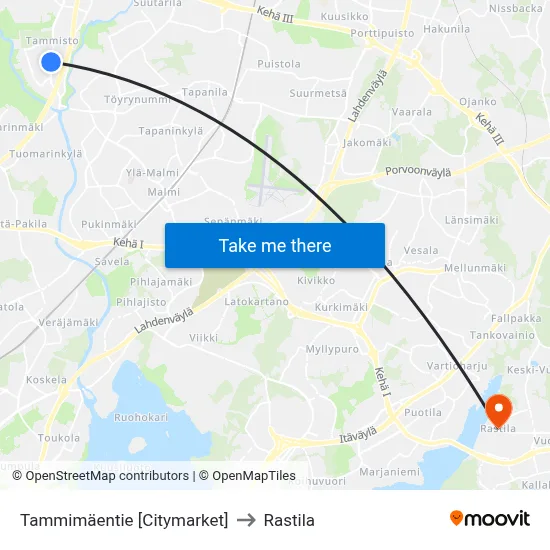 Tammimäentie 🛒 to Rastila map
