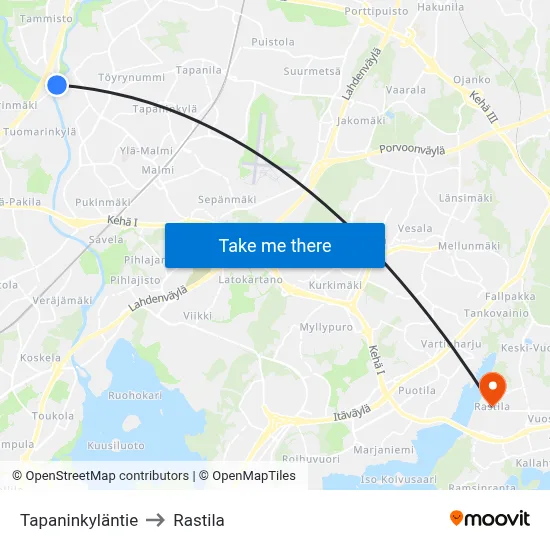 Tapaninkyla Road to Rastila map