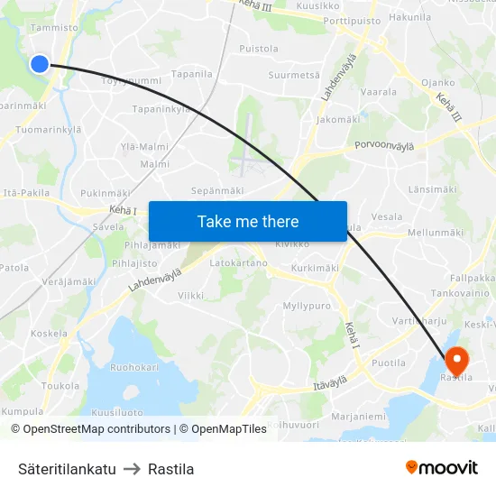 Säteritilankatu to Rastila map