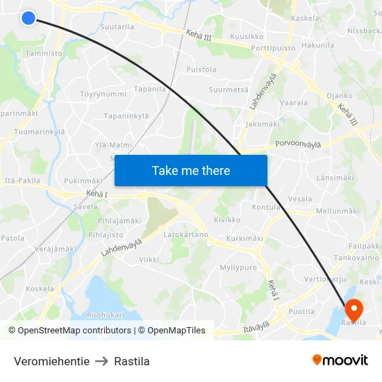 Veromiehentie to Rastila map