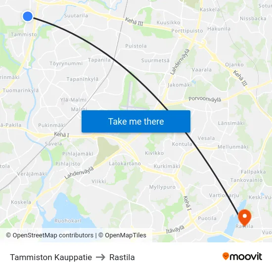 Tammiston Kauppatie to Rastila map