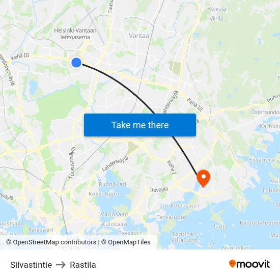 Silvastintie to Rastila map