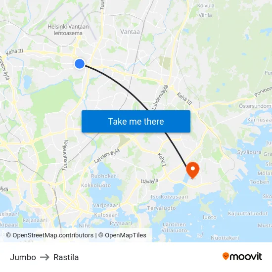 Jumbo to Rastila map