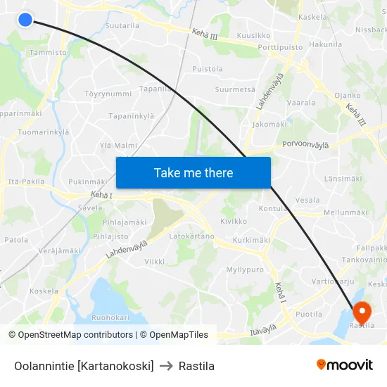 Oolanti Road [Kartanokoski] to Rastila map