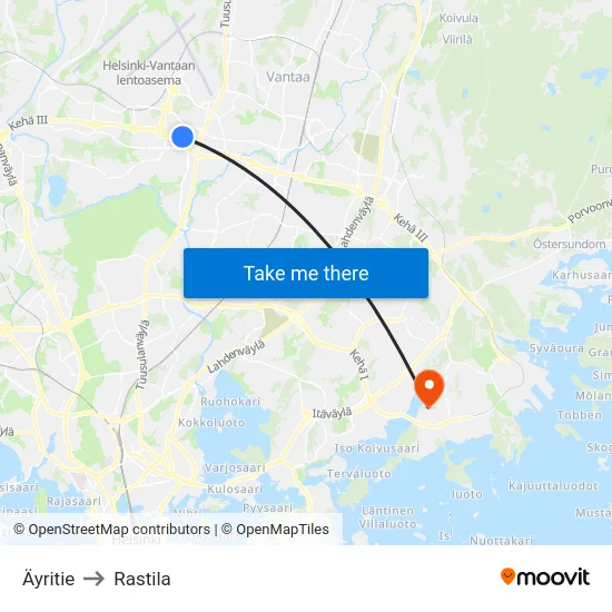 Äyritie to Rastila map