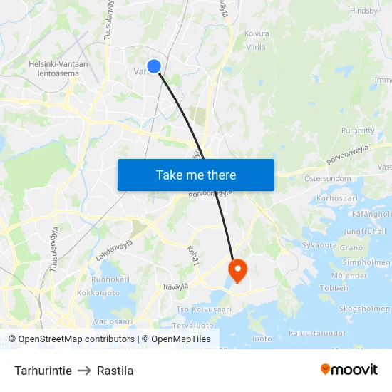 Tarhurintie to Rastila map