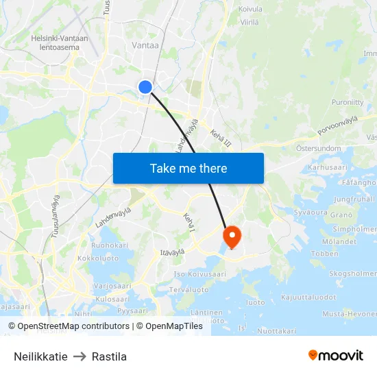 Neilikkatie to Rastila map