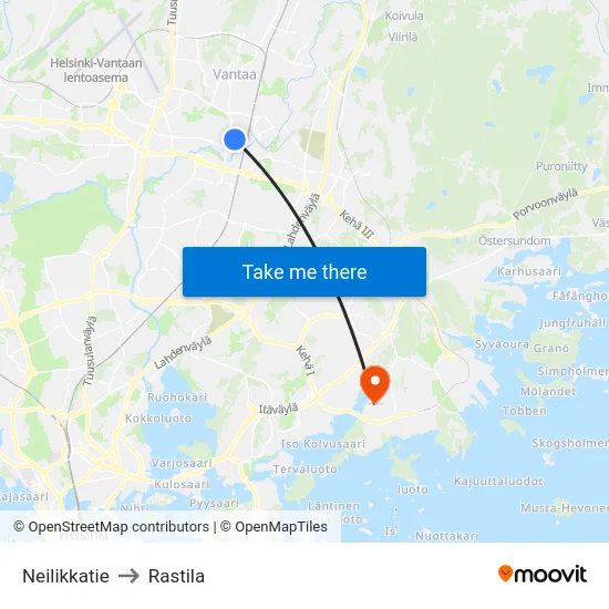 Neilikkatie to Rastila map