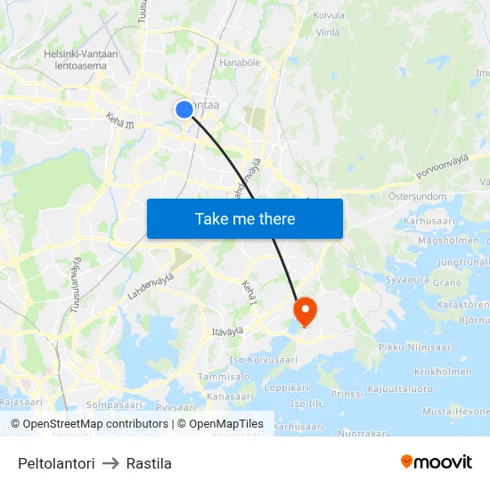 Peltola Square to Rastila map