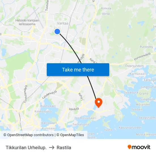 Tikkurila Sports Park to Rastila map