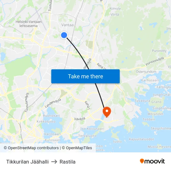 Tikkurilan Jäähalli to Rastila map