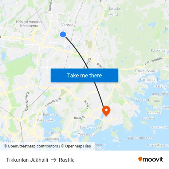 Tikkurilan Jäähalli to Rastila map