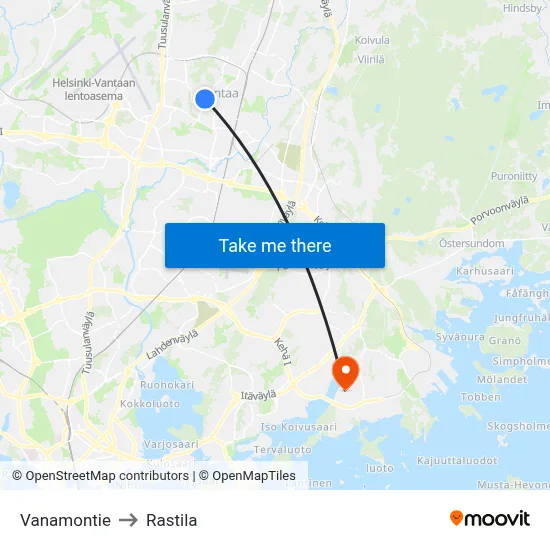 Vanamontie to Rastila map