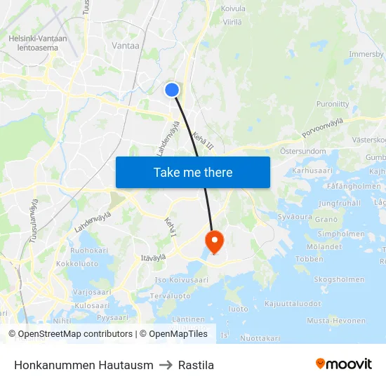 Honkanummen Hautausm to Rastila map