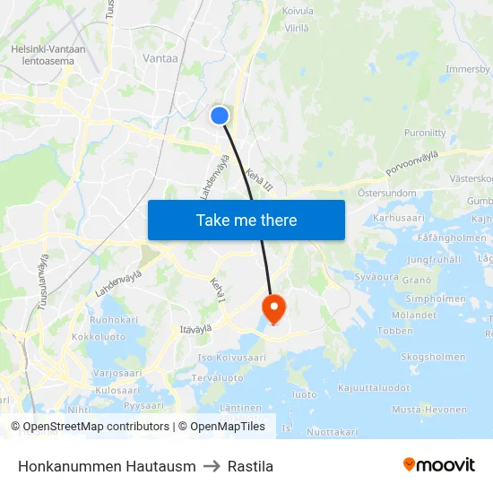 Honkanummi Cemetery to Rastila map