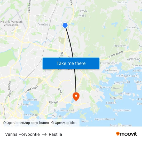 Vanha Porvoontie to Rastila map