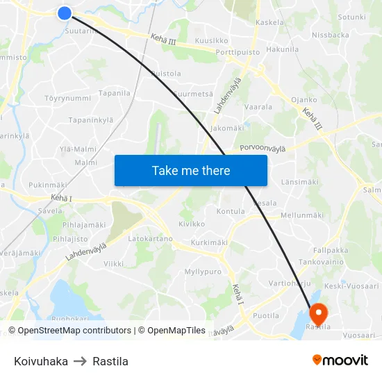 Koivuhaka to Rastila map
