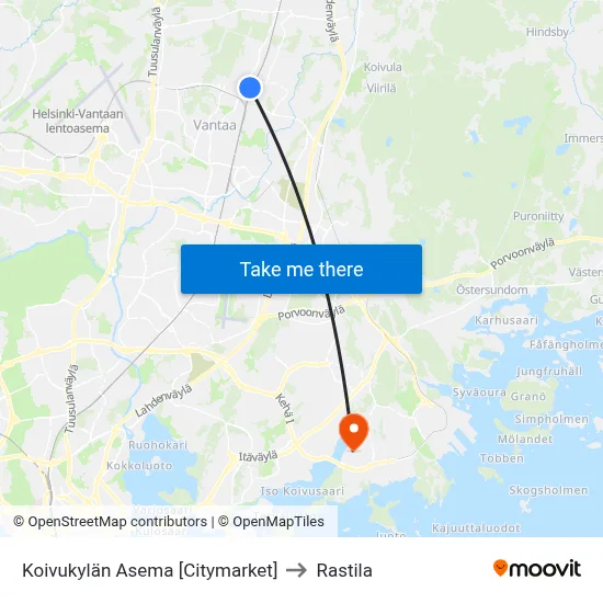 Koivukylän Asema [Citymarket] to Rastila map