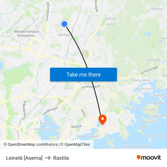 Leinelä [Asema] to Rastila map