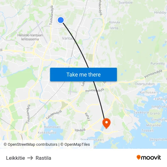 Leikkitie to Rastila map