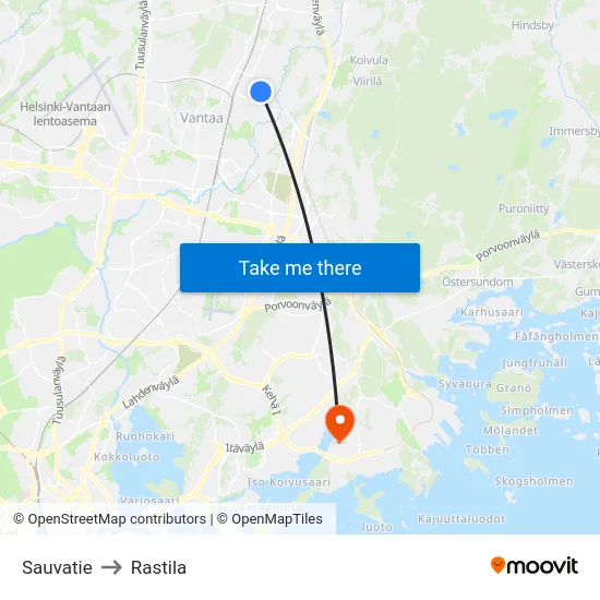 Sauvatie to Rastila map