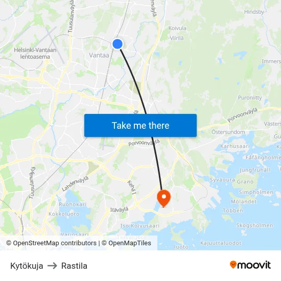 Kytökuja to Rastila map