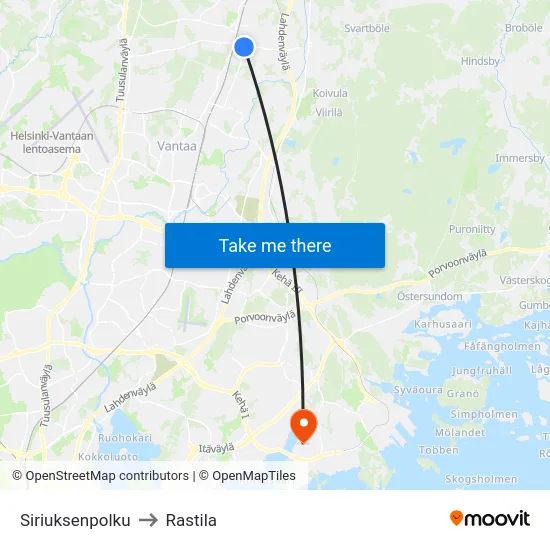 Siriuksenpolku to Rastila map