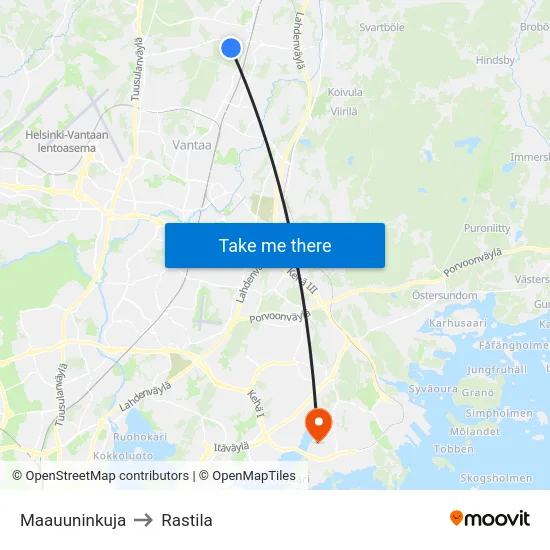 Maauuninkuja to Rastila map