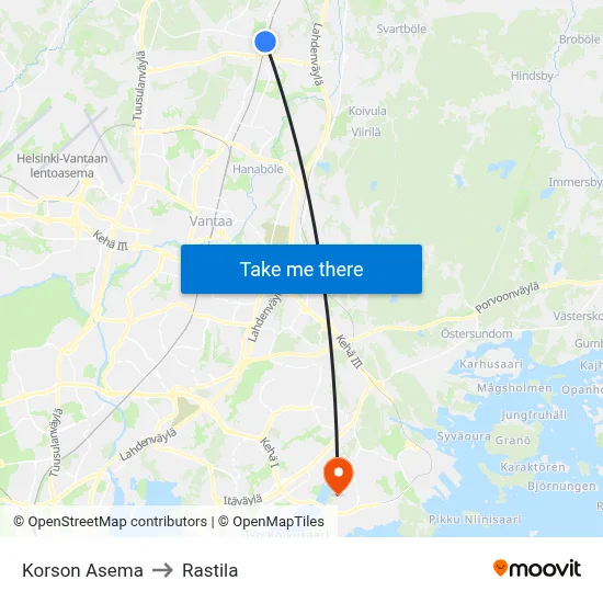 Korso Station to Rastila map