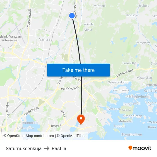 Saturnuksenkuja to Rastila map