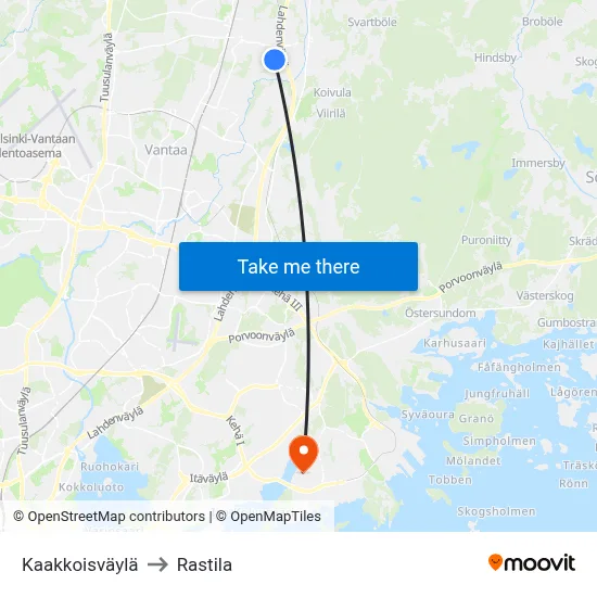 Southeast Route to Rastila map