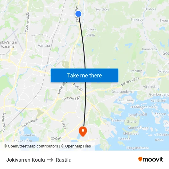 Jokivarren Koulu to Rastila map