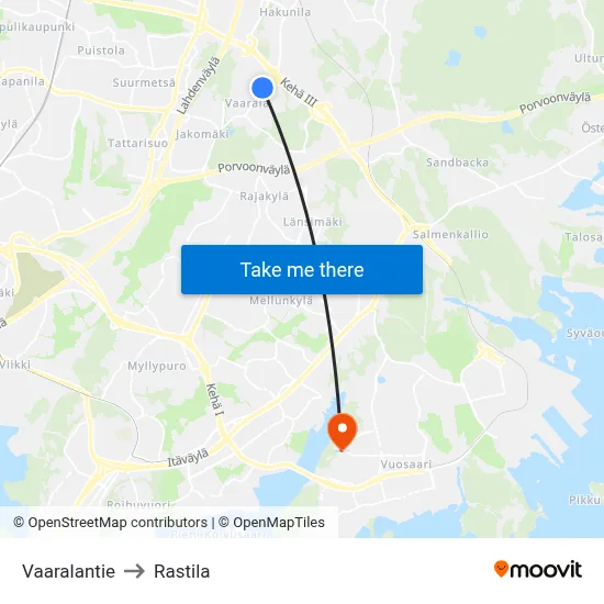 Vaaralantie to Rastila map