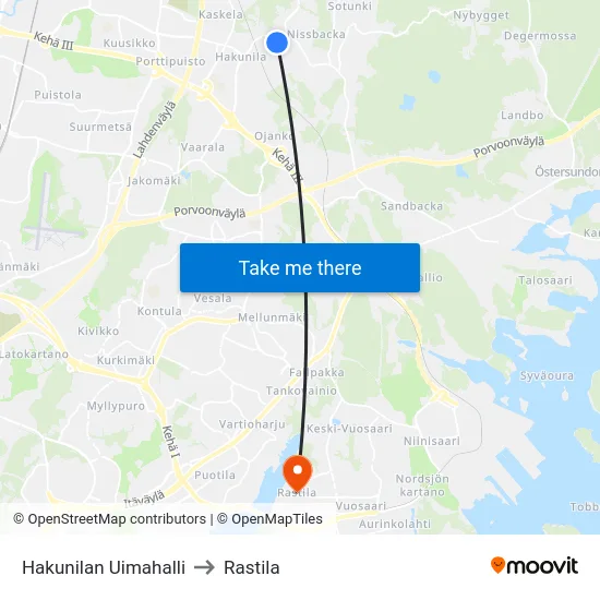 Hakunilan Uimahalli to Rastila map