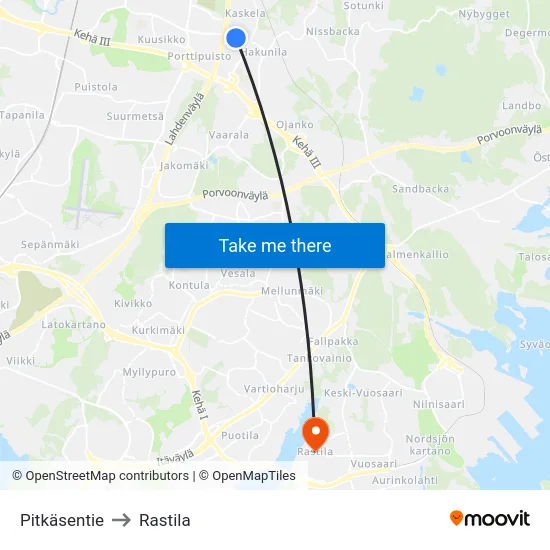 Pitkäsentie to Rastila map
