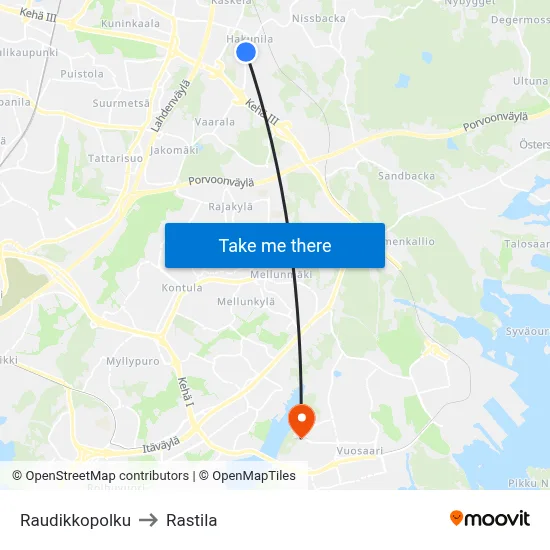 Raudikko Path to Rastila map
