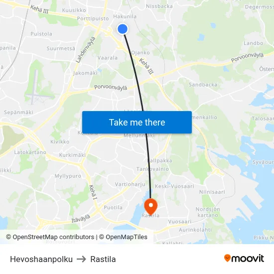Hevoshaanpolku to Rastila map