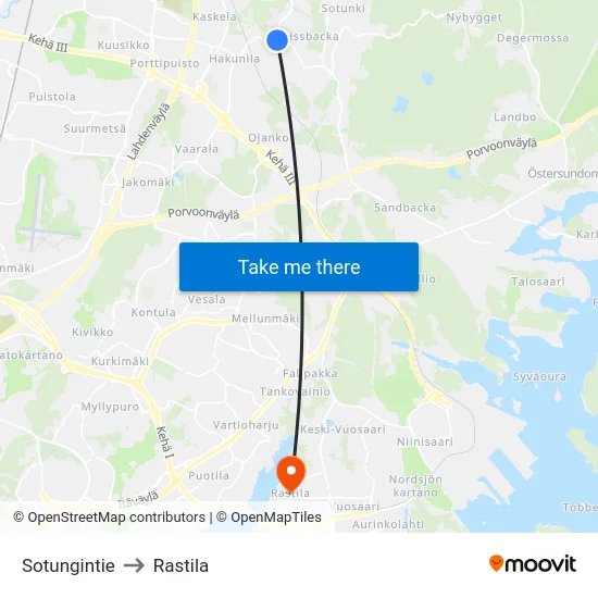 Sotungintie to Rastila map