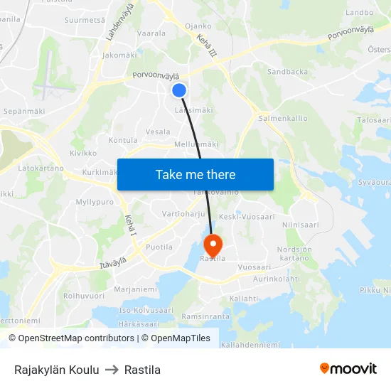 Rajakylän Koulu to Rastila map