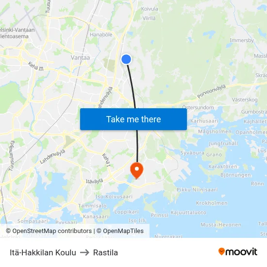 East Hakkila School to Rastila map
