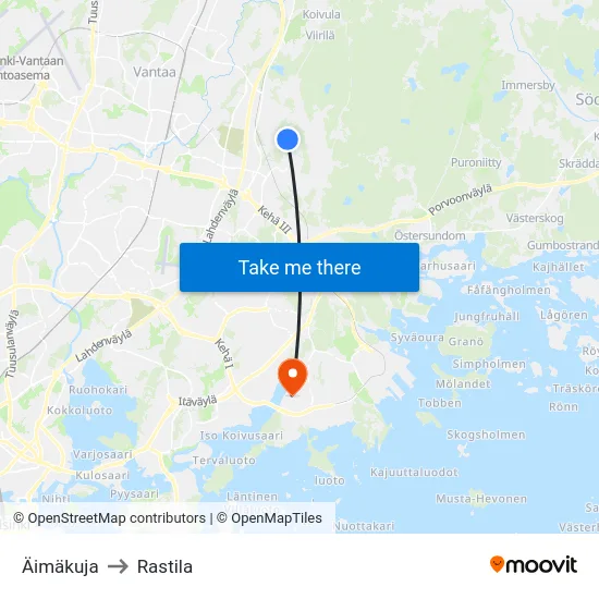 Äimäkuja to Rastila map