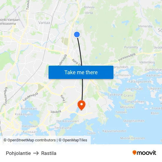 Pohjolantie to Rastila map