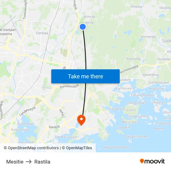 Mesitie to Rastila map