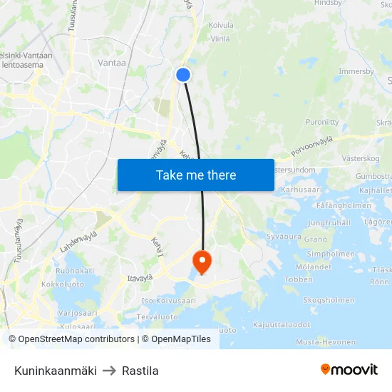 Kuninkaanmäki to Rastila map