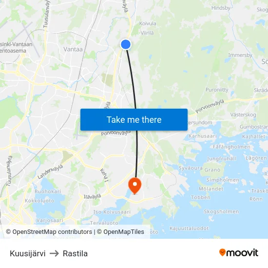 Kuusijärvi to Rastila map