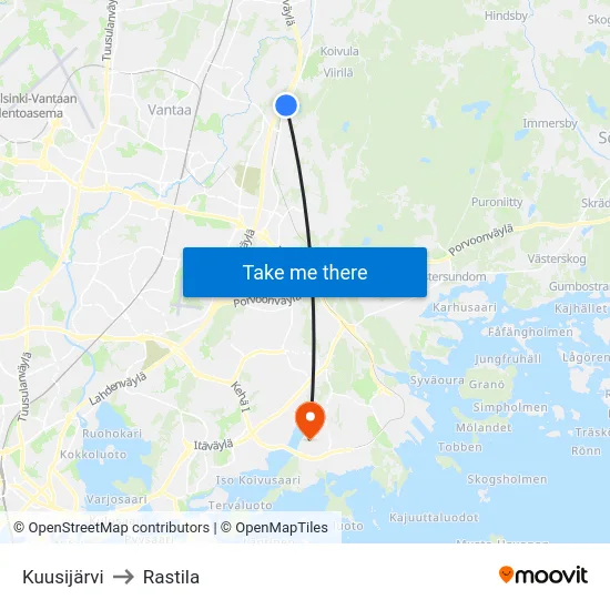 Kuusijärvi to Rastila map