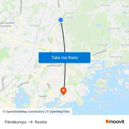 Päiväkumpu to Rastila map