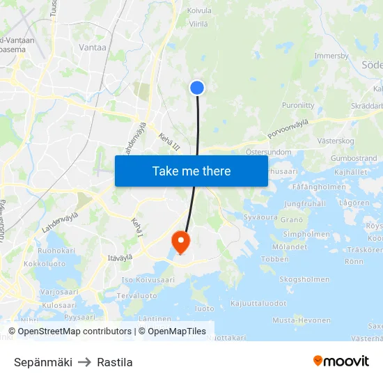 Sepänmäki to Rastila map
