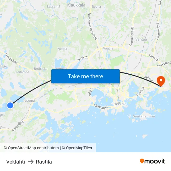 Veklahti to Rastila map